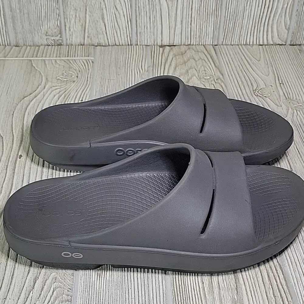 OOFOS OOah Grey Comfort Sport Slide Sandals Mens Size 10 Womens Size 12